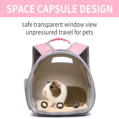 Bunny Carrier, Guinea Pig Carrier,Small Animal Carrier Backpack for Rabbit,Bearded Dragon, Lizard,Hamster,Kitten. Breathable Pet Travel Cage Bag (Pink) - color: Pink