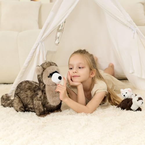 Ferret Stuffed Animal with 2 Babies, 3Pcs Forest Animal Plush, 18" | Mother and Baby Stuffed Animal; Zipper Belly Storage; Hide-and-Seek Play; Soft Woodland Companion; Christmas Gift for Kids - style: Ferret Brown