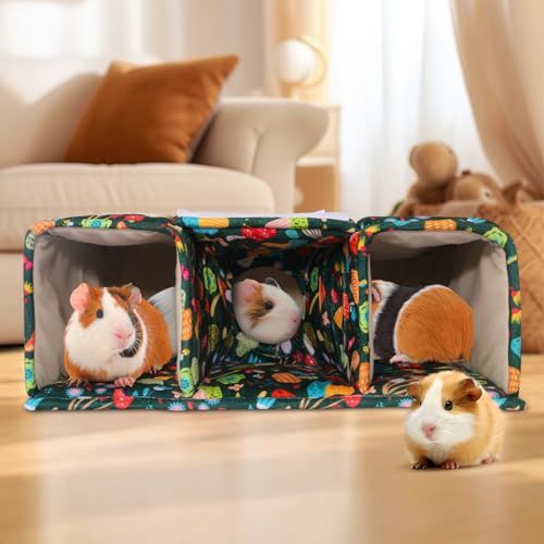Guinea Pig Hideout with Tunnels, Toys & Cozy House - Soft Large Bed for Small Pets - Blackish Green Mushroom - color: Blackish green mushroom