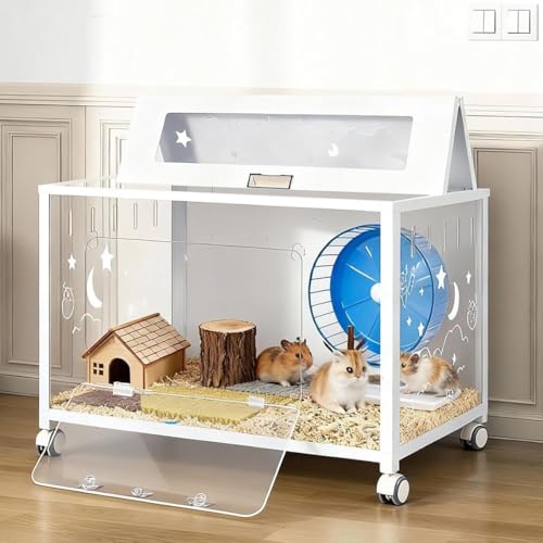 Large Hamster Cage, Hamster Habitat 360° Viewing Guinea Pig Cages Hamster Tank with 2 Door and Wheels Small Animal Habitat for Syrian Dwarf Gerbils Rats Guinea Pigs