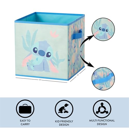 Stitch Storage Cubes Set of 2 Durable Fabric Bins with Handles, 10"x10"x10" Collapsible Cube Organizers - color: Stitch