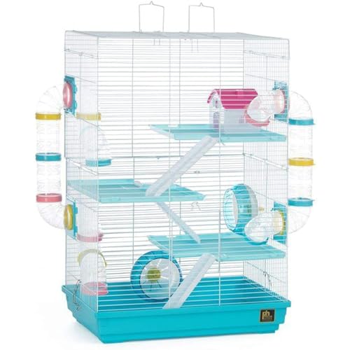 Prevue Pet Products Hamster Playhouse- Four-Level Small Animal Cage with Ramps, Platforms, Tubes, Wheels & Hideaway, Portable Indoor House for Hamsters, Mice, Gerbils, & Small Pets - Blue - color: Blue, size: 13.6"L x 7.3"W x 20.3"H