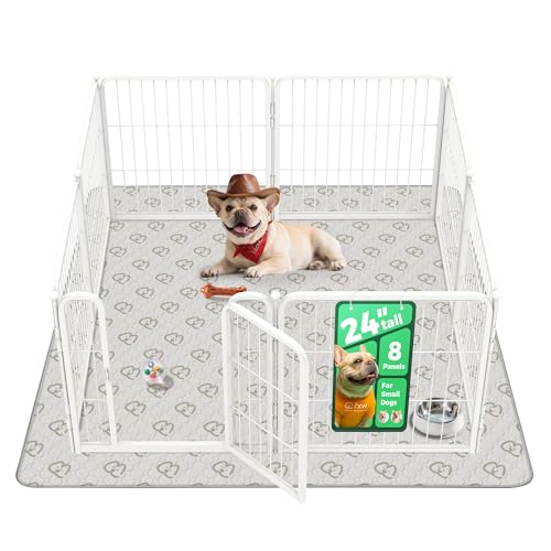 FXW Homeplus Indoor Dog Playpen with Washable Pee Pad, 24" H, 8 Panels | Calm Indoor Play Area, Super Absorbent Pad for Easy Cleanup, for Puppies & Small Dogs, Patented - color: White, size: 24"H