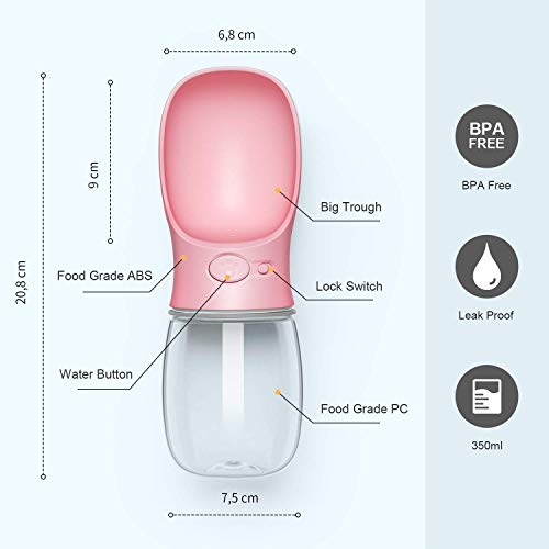 DEYACE Dog Water Bottle, Leak Proof Portable Pet Water Bottles for Dogs, Puppy Water Dispenser with Drinking Feeder for Travel (Pink 12oz) - color: Pink 12oz