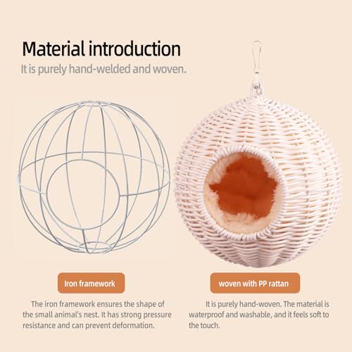 PP Rattan Rat Hammock with Removable Cotton nest, Suitable for Guinea Pigs, Sugar Gliders, Hamsters, Parrots in All Seasons (White) - color: White