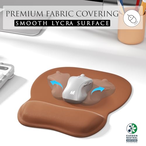 MROCO Ergonomic Mouse Pad with Gel Wrist Rest, 9.4 x 8.1 in, Coffee Brown | Ergonomic Shape Design, Multiple Pattern Options, Gel Wrist Comfort, Smooth Lycra Surface, Non-Slip PU Base - color: Coffee Brown