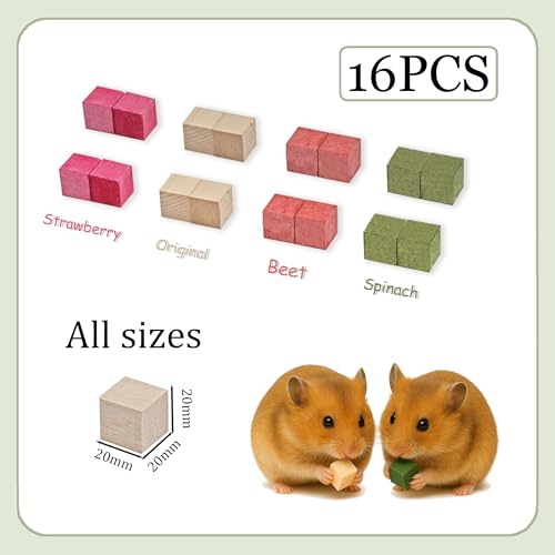 Premium Balsa Wood Small Animal Chew Toys (0.8") - 100% Natural, 4-Flavor Fruit Infused Blocks for Hamsters, Guinea Pigs & Rats - Safe, Ultra-Light Foraging Treats