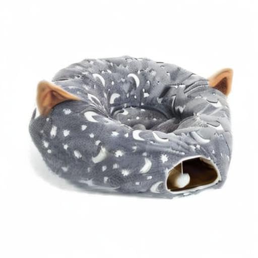Cat Tunnel Bed Under Christmas Tree with Plush Ball Toy Playground Crinkle Collapsible Self-Luminous Flannel Fabric 3FT for Large Cats Kittens Kitty Small Animals Puppy Grey Moon Star - size: 3FT