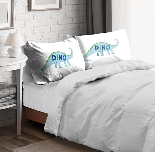 Sunny Side Up Dino Roar 2 Pack Reversible Pillowcases - Double Sided Pillow Covers, Kids Super Soft Dinosaur Bedding - color: White - Dino Roar