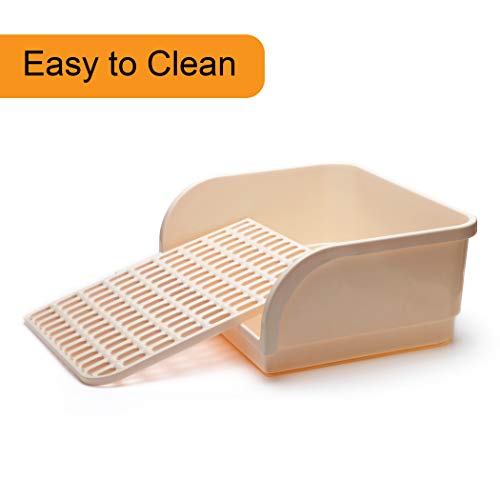 CalPalmy X-Large Rabbit Litter Box with 10PCS Bonus Pads, Drawer, Corner Toilet Box 17.3" x 13" and Bigger Pet Pan for Adult Guinea Pigs, Chinchilla, Ferret, Galesaur, Small Animals - color: Cream (Steady Bottom), size: X-Large (10pcs Pee Pads)