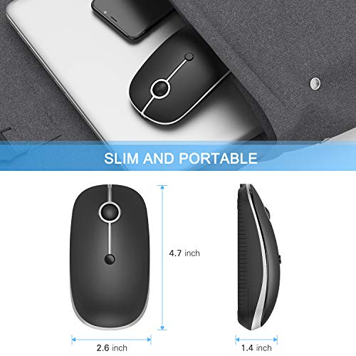 VssoPlor Type C Wireless Mouse, USB C MacBook Wireless Mouse, Black Silver | Dual Mode Cordless Mice with USB and Type C Receiver Compatible with PC, Laptop, MacBook and All USB C Devices - color: Black and Silver