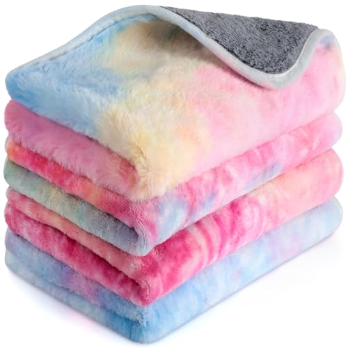 Reginary 4 Pcs Waterproof Guinea Pig Blankets Washable Small Animal Fleece Bedding Absorbent Guinea Pig Cage Liners Reusable Training Pee Pad Pet Sleep Mat for Hamster(Tie Dye Pattern,24 x 16 Inch) - size: 24 x 16 Inch