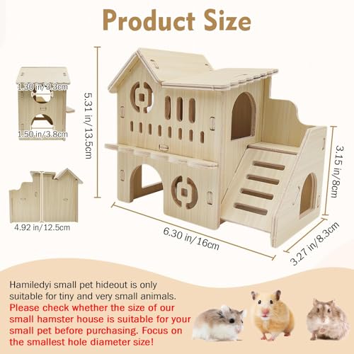 Hamiledyi Wooden Hamster Hideout Maze Small Animal Activity Toy Hamster House and Habitat Wooden Hut with Ladder for Dwarf Hamsters Small Gerbils Tiny Mice and Other Similar Sized Animals