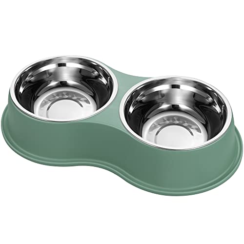 Epetslove Stainless Steel Dog Bowls Double Non-Slip Dog Water and Food Bowl | Pet Feeder Bowls, Dog Dishes, Raised Feeding Design, Double Bowls Set, For Puppies, Medium Dogs and Cats, Outdoor / Indoor - color: 6.Green, size: Medium-18oz