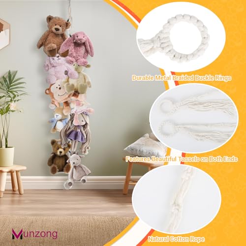 Munzong 80" Beige Hanging Stuffed Animal Storage Chain with 20 Metal Clips | Cotton Stuffed Animal Display Holder Plush Qrganizer for Nursery Room Corner Wall Decor Play Room - color: Beige, size: 1 Pack