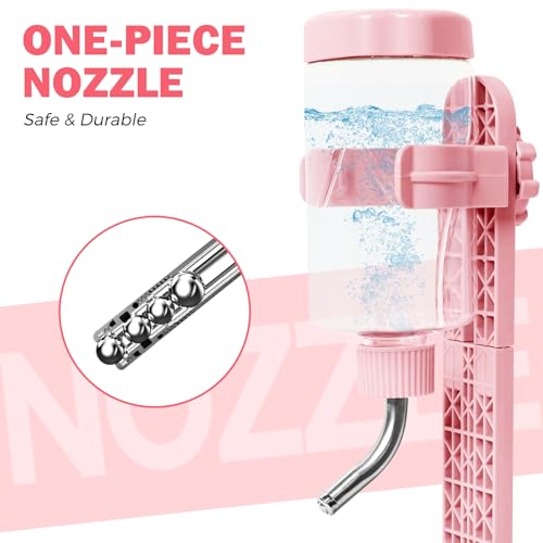 VANNON Pet Standing Water Dispenser Top Fill Dog Water Bottle Dispenser with Stand Leakproof Pet Slow Water Bottle for Small Animals, 13oz, BPA Free, Adjustable Height, Pink - color: Pink