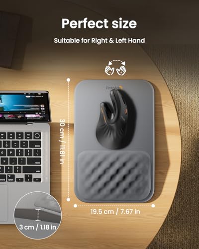 ProtoArc MP50 Ergonomic Mouse Pad with Wrist Support, Lycra Surface, Gray | 8° slope & massage points, soft memory foam, Large 12x8 Inches, Non-slip base. Relieves wrist strain for office & home - color: Gray Lycra