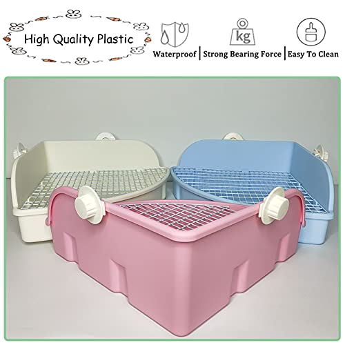 PINVNBY Large Rabbit Litter Box Bunny Corner Toilet Box Small Animal Cage Toilet Pet Potty Trainer Bigger Pan Fan Shape Box for Adult Guinea Pigs Chinchilla Ferret Galesaur (White)