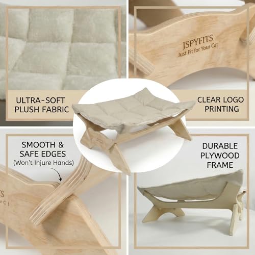 JSPYFITS Elevated Cat Bed Hammock, Raised Cat Bed with Dual-Sided Plush & Linen Cushion, Machine Washable & Breathable Cover Tool Free Easy Assembly, up to 66Lbs (White) - color: Pristine White
