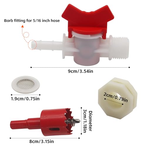 Rabbit Watering System Bucket Connector kit with 5/16'' Barb,Bulkhead Fitting,Mesh Washer, Hole Saw (for ID 5/16’’ Hose)