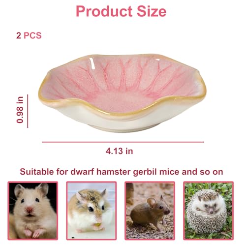 Kathson Ceramic Hamster Food Bowl, Guinea Pig Food Bowls,Rats Anti-Turning Feeding Dish,Small Animals Water Drinking Bowls for Squirrel, Chinchilla, Hedgehog, Gerbil, Dwarf Syrian (2 pcs Pink) - size: 2Pcs Pink