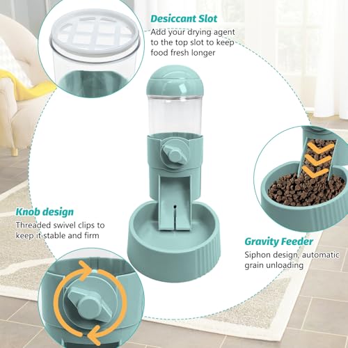 Tfwadmx Rabbit Hanging Auto Food Dispenser Pet Cage Suspended Food Bowl Chinchilla Gravity Detachable Feeder for Puppy Kitten Bunny Ferrets Guinea Pig (Blue)