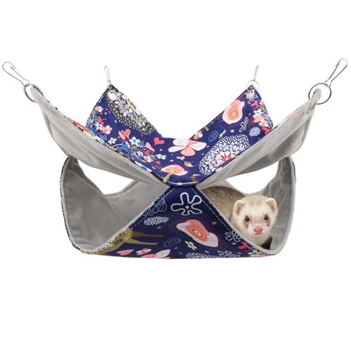 Litewoo Rat Ferret Hammock Hanging Small Animal Hammock Toy Warm Pet Bunk Bed Cage Accessories for Small Animals Ferret Guinea Pig Chinchilla Sugar Glider Hamster Squirrel Parrot Bird(BLUE DEER,SMALL) - size: Small