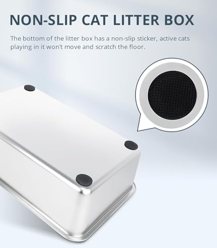 WENBOKMIN Stainless Steel Cat Litter Box - (19.5" L x 13.5" W x 6" H) | Non Slip, Easy to Clean, Never Absorbs Odor, Stains, or Rusts - size: 20" L x 14" W x 6" H