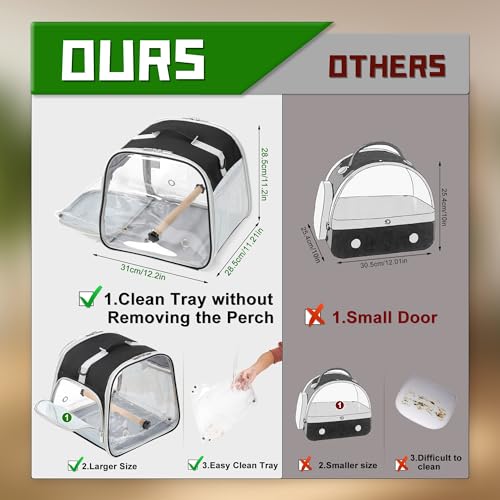 Small Bird Carrier, Large Window Travel Cage with Stand and Easy Clean Tray for Parrot Parakeet Cockatiels, Lightweight and Portable, Black - color: Black