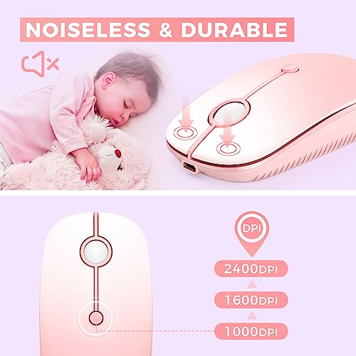 VssoPlor Type C Wireless Mouse, USB C MacBook Wireless Mouse, Pink | Dual Mode Cordless Mice with USB and Type C Receiver Compatible with PC, Laptop, MacBook and All USB C Devices - color: Gradient Pink