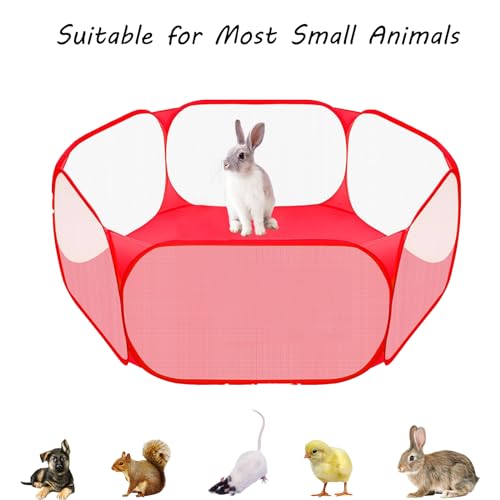 Small Animals Playpen, Portable Pop-up Open Interactive Pet Tent, Indoor Outdoor Fence for Rabbits, Guinea Pig, Hamster, Chinchillas, Kittens, Puppies - color: Red