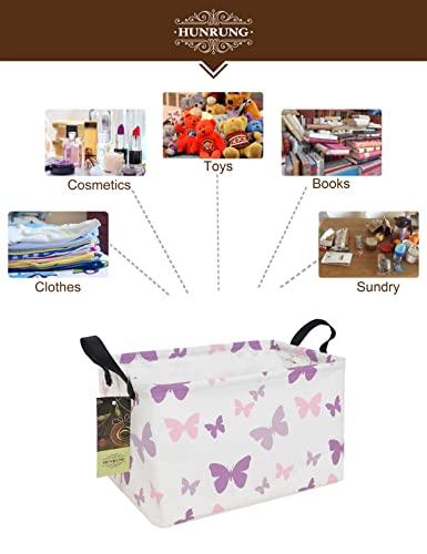 Rectangle Foldable Storage Basket Handles For Home, Purple Butterfly - color: Rec-Purple Butterfly