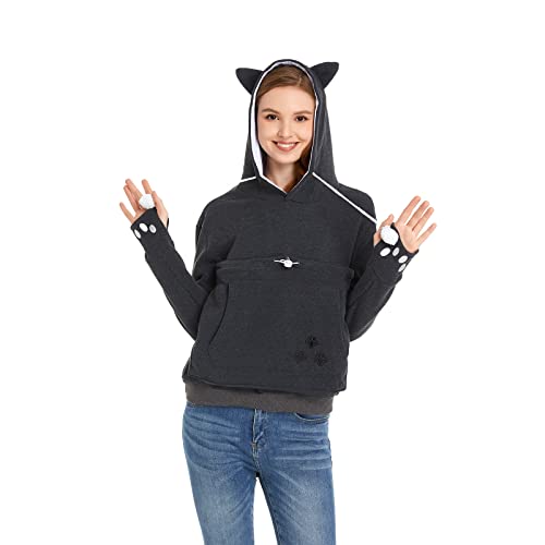 Unisex Big Pouch Hoodie Long Sleeve Fleece Pet Dog Holder Carrier Pullover Sweatshirt… - color: Dark Grey, size: Medium