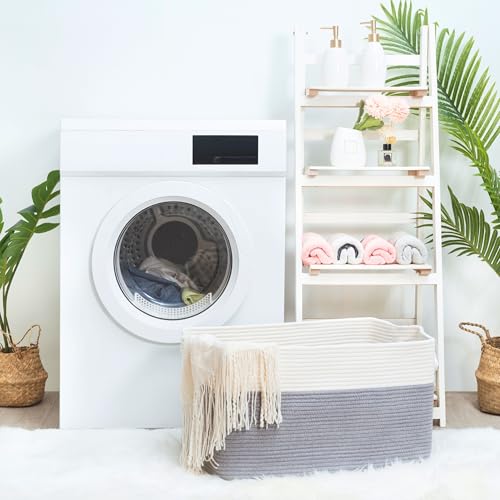 22in Extra Large Blanket Basket Holder Living Room, Rectangle Rope Woven Storage Basket with Handles for Laundry, Pool Towels, and Shoes, Dog Toy Organizer Bin Box, Gray - color: Gray