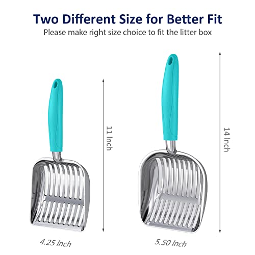 Cat Litter Scoop, Aluminum Alloy Sifter, Kitty Metal Scooper, Deep Shovel, Long Handle, Poop Sifting, Kitten Pooper Lifter, Durable, Heavy Duty, for Litter Box - color: POLISHED Aluminum \ #02 Turkish Blue Handle, size: Small