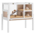 Garvee Wooden Guinea Pig Cage Indoor with Stand, 2-Story Rabbit Hutch Cage | 38" Hamster Hutch, Ramp & Hideout, Clear Vision, Leak-Proof Pull-Out Tray, Lockable Door, Bunny Habitat Grey - color: Grey