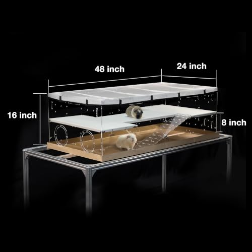 GuineaLoft™ Model-A3Loft 2-Level Acrylic Guinea Pig Cage w/Loft | Includes 2nd Floor Loft, Ramps, Beams & Gauze Lid; Large 4'x2'x1.3' Expandable C&C Cage Also Works for Bunnies & Hedgehogs - color: Model-A3