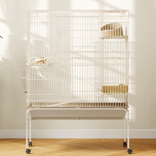Garvee Ferret Cage, 55" h Large Ferret Nation Cage with 3 Removable Ramps,Food Bowl, Water Bottle, Metal Small Animal Cages on Wheels for Chinchillas, Guinea Pigs, Rabbit, Sugar - size: 55" H