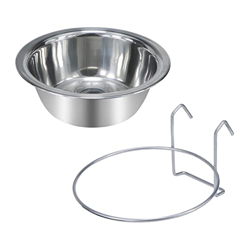 Wontee Pet Food Water Bowl Stainless Steel Hanging Feeder, 3 Pcs, S+M+L | Rust-proof, removable for easy refilling and cleaning, for feeding in cages/kennels/crates, for small dogs/cats/birds/rabbits - size: S+M+L