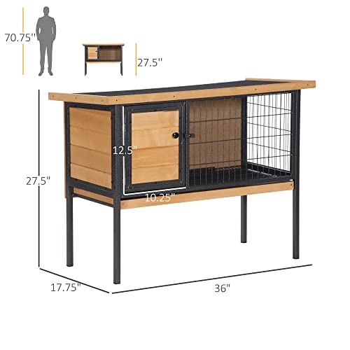 PawHut Rabbit Hutch Elevated Bunny Cage Metal Frame No Leak Tray Natural | Small Animal Habitat, Metal Wire Pan, Openable Water-Resistant Asphalt Roof, for Rabbits Chickens Ducks, Indoor/Outdoor