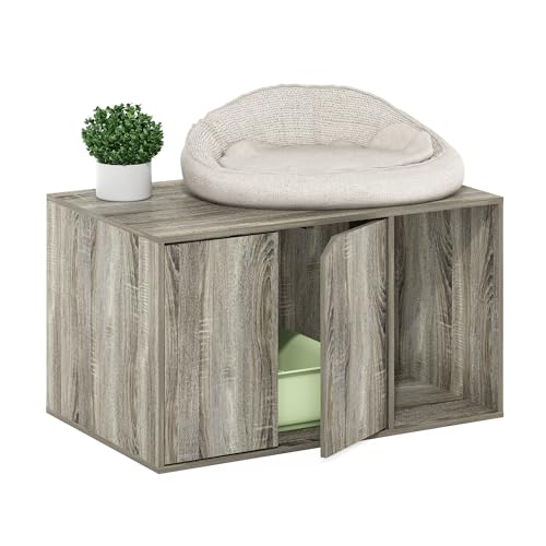 Furinno Peli Litter Box Enclosure, French Oak Grey | Side Entrance, Hidden Litter Box Furniture, Wooden Pet House, Easy Assembly, for Living Room - color: French Oak Grey, size: Large