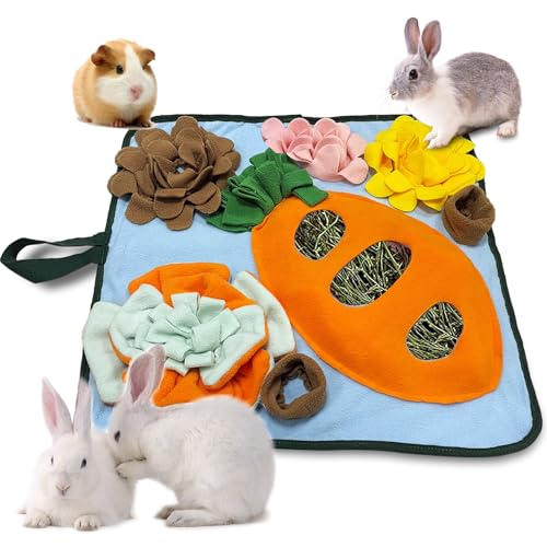 Rabbit Foraging Mat Hay Feeder Toys, Interactive Pet Snuffle Mat Soft Feeding Pad for Bunnies, Washable Bunny Hay Feeder Treat Dispenser Foraging Toys for Rabbits (Size M: 50 * 50cm)