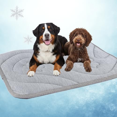 Dog Cooling Mat, Anti-Slip, Thick 3D Orthopedic Summer Pad for Dogs & Cats, Q-MAX > 0.5, Non-Toxic, Machine Washable, Chew-Resistant, Portable for Crate, Bed, Sofa, Car (Cool Grey, X-Large) - size: X-Large