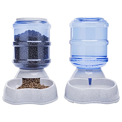 Pet Feeder and Water Food Dispenser Automatic Water Bowl for Dogs Cats, BPA-Free, Gravity Refill, Self Feeding for Small Medium Pets Puppy Kitten Rabbit - 1 Gallon 3.8L (Waterer + Feeder) - size: Waterer + Feeder