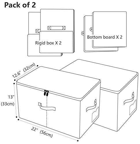 2pcs 60L Large Folding Fabric Blanket Storage Organizer Boxes with Zip Lid | 22"X13"X12.6", label pocket, folding, dustproof, save space, stackable, high-density plastic board,rigid storage bins - color: Dark Gray