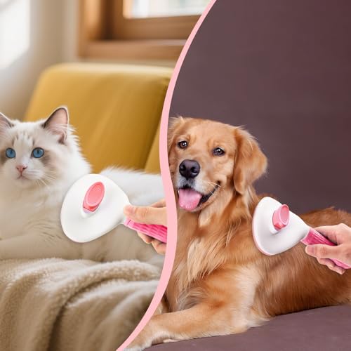 Depets Self Cleaning Slicker Brush, Dog Cat Bunny Pet Grooming Shedding Brush - Easy to Remove Loose Undercoat, Pet Massaging Tool Suitable for Pets with Long or Short Hair Pink - color: Pink