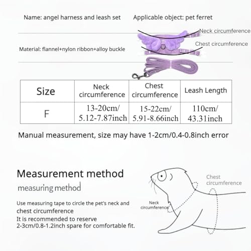Ferret Harness and Leash with Adjustable Buckle for Small Pets, Soft Breathable Walking Vest with Angel Wings for Guinea Pig, Bunny, Rabbit, Kitten, Chinchilla (Purple) - color: Purple