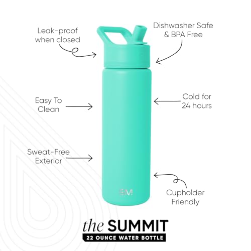 Simple Modern Insulated Water Bottle with Straw | 22oz | Blue | Summit Stainless Steel Water Bottles, Metal Cup | Leak Proof for School, Gym, Travel, Sports | Tropical Wave - color: -Tropical Wave, style: 22oz