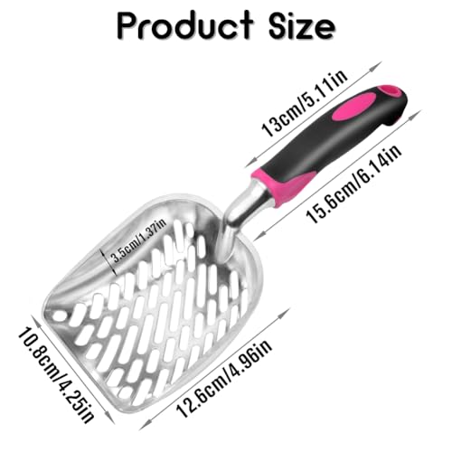 Cat Litter Scoop-Metal Cat Scooper-Long Handle Scoop,Cat Scooper-Poop Sifting-Mesh Shovel-Suitable for Cat Litter Box, (Rose Red)-Christmas - color: Rose Red, size: L