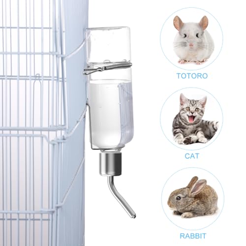 2Pcs No-Leak Pet Water Bottles - Easy Install Hanging Dispensers for Rabbits, Chinchillas, Guinea Pigs, Transparent Design, Durable Materials